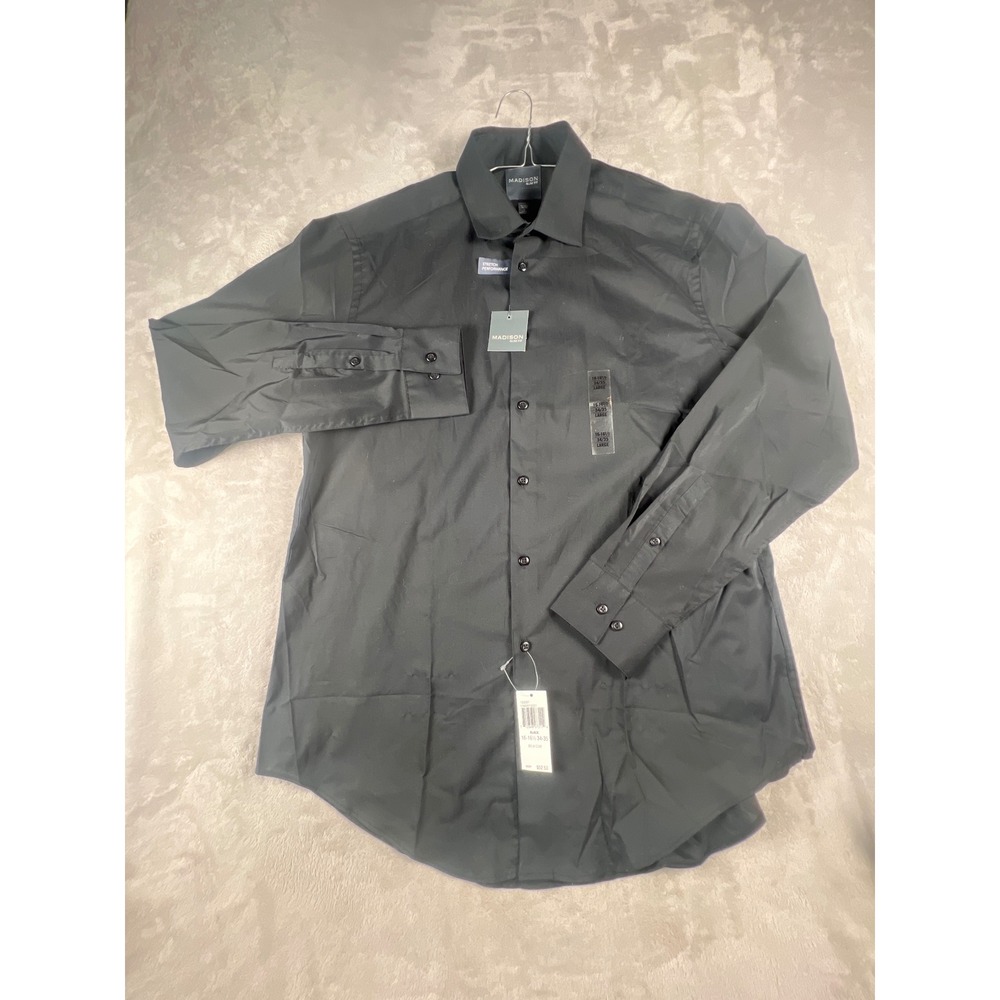 Madison Mens Slim Fit Stretch Performance Dress Shirt Black 16-16.5 34/35 L NEW‎